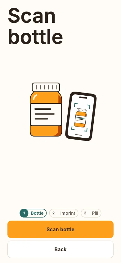 Peel app moving from Scan bottle to Scan imprint with its animated scan illustrations