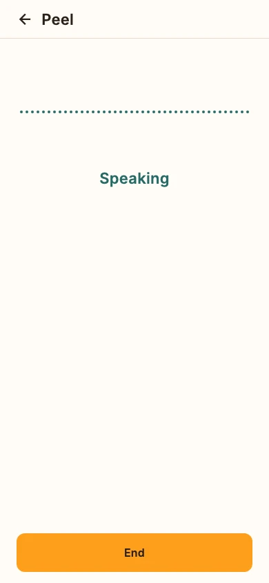Peel voice agent listening, thinking, and speaking with an animated waveform